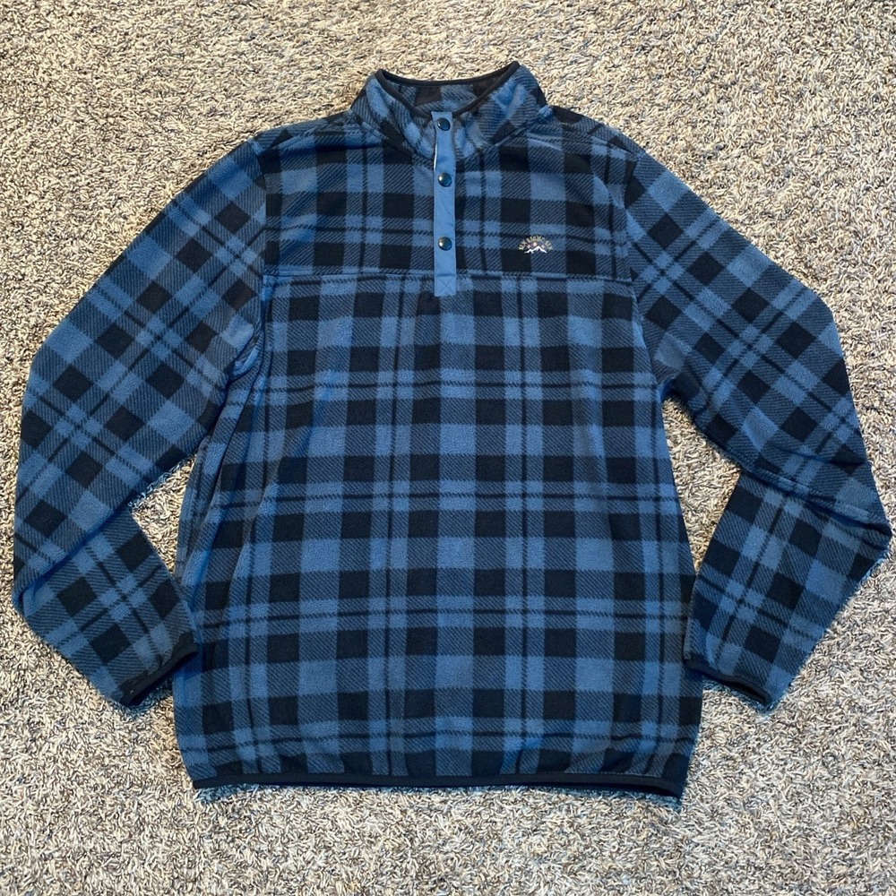 686 Fleece Pullover Mens Large Blue Plaid All Weather Thermal Snap Neck